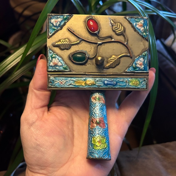 Vintage Cloisonné Brass Silent Butler Crumb Catcher - Picture 10 of 10